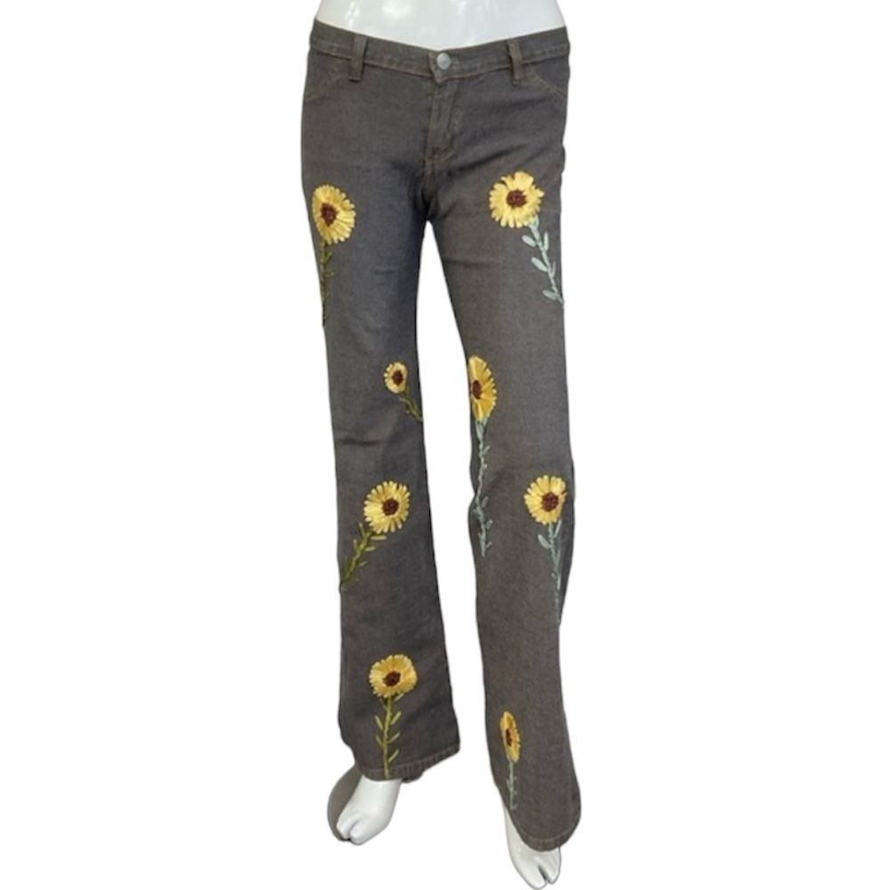 NEW VIEIRA By Andres Vieira Y2K Low Rise Bootcut Floral Embroidery Jeans Gray 26